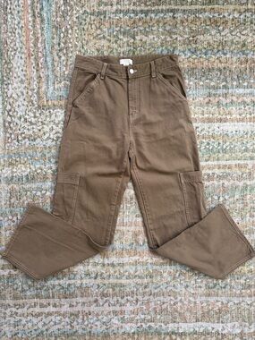 H&M Straight Leg carpenter Cargo Pants in Khaki Cotton Canvas